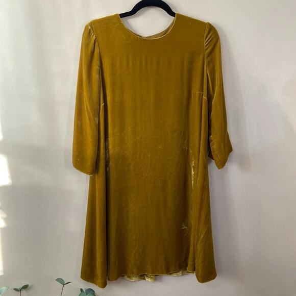 Hobbs London Crushed Velvet Dress Yellow Golden Mini Short 8 Silk Designer - Picture 2 of 8
